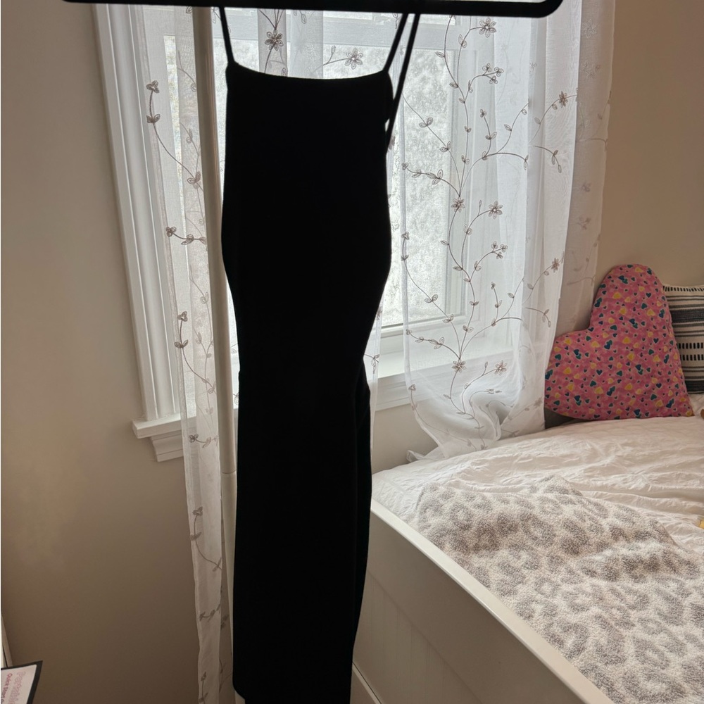 Lush High Neck Scalloped Back Black Dress